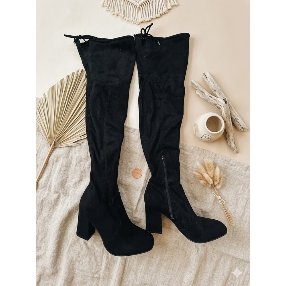 Unisa Black Suede Over the Knee High Boots Square Toe 7.5 M